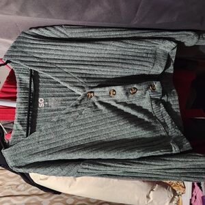 SO Green Ribbed Button-Up Sweater